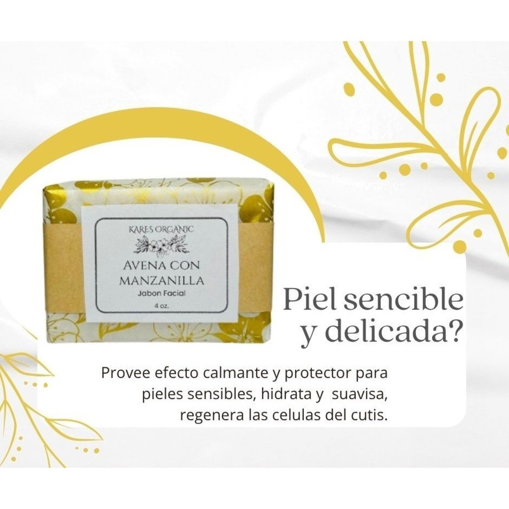 JABON FACIAL AVENA & MANZANILLA Cutis Sensible,Delicado,Alergia, Esponja Gratis!